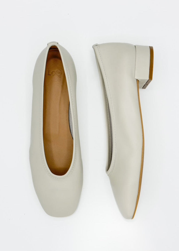 white leather pump with heel