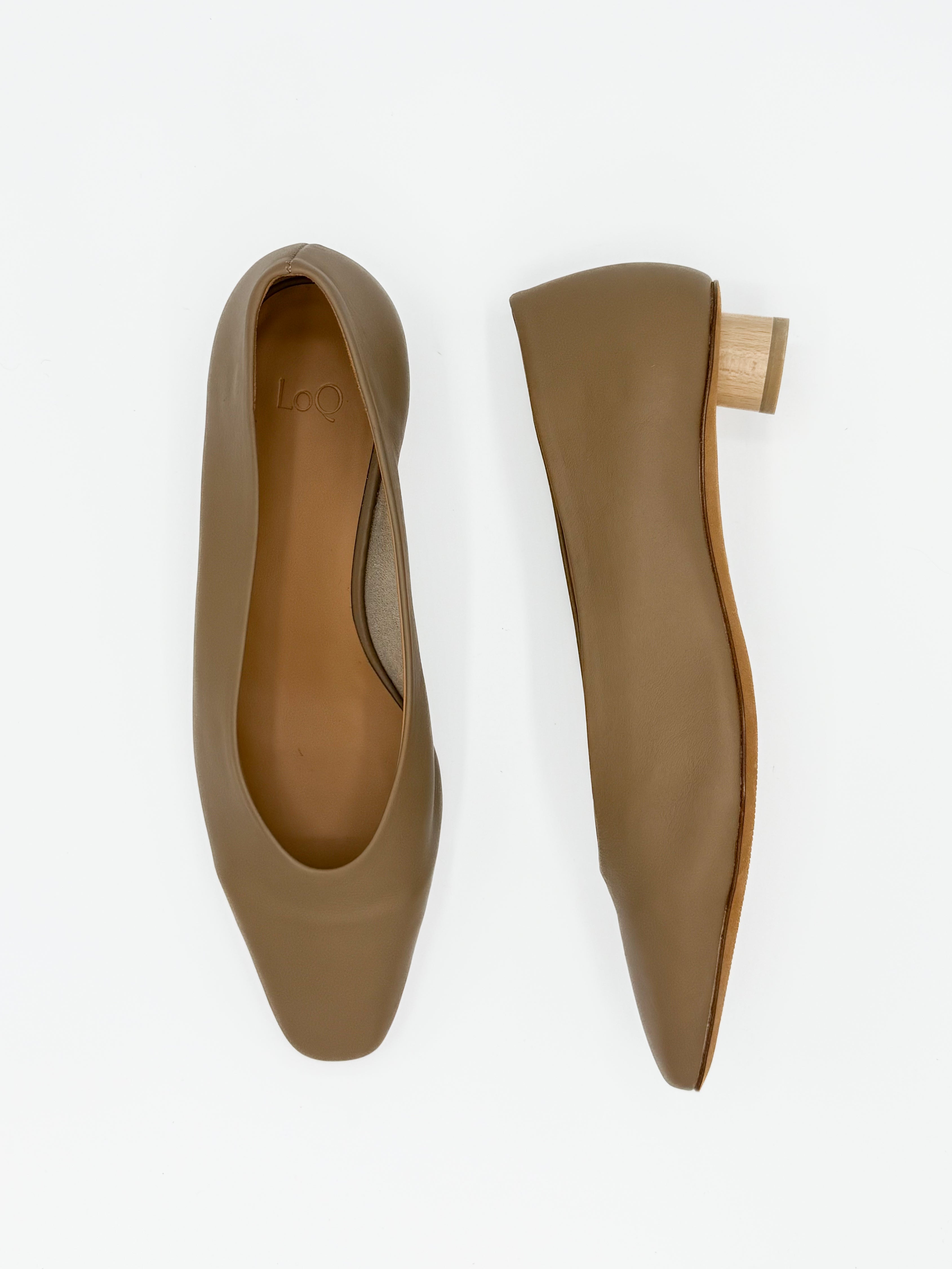 taupe ballet flat with mini heel