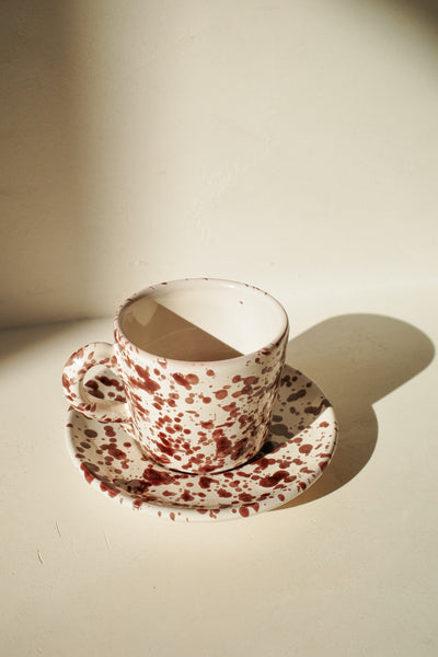 CALLARON 8oz Coffee Cup With Saucer Set Of 4 - Ceramic Espresso Cup