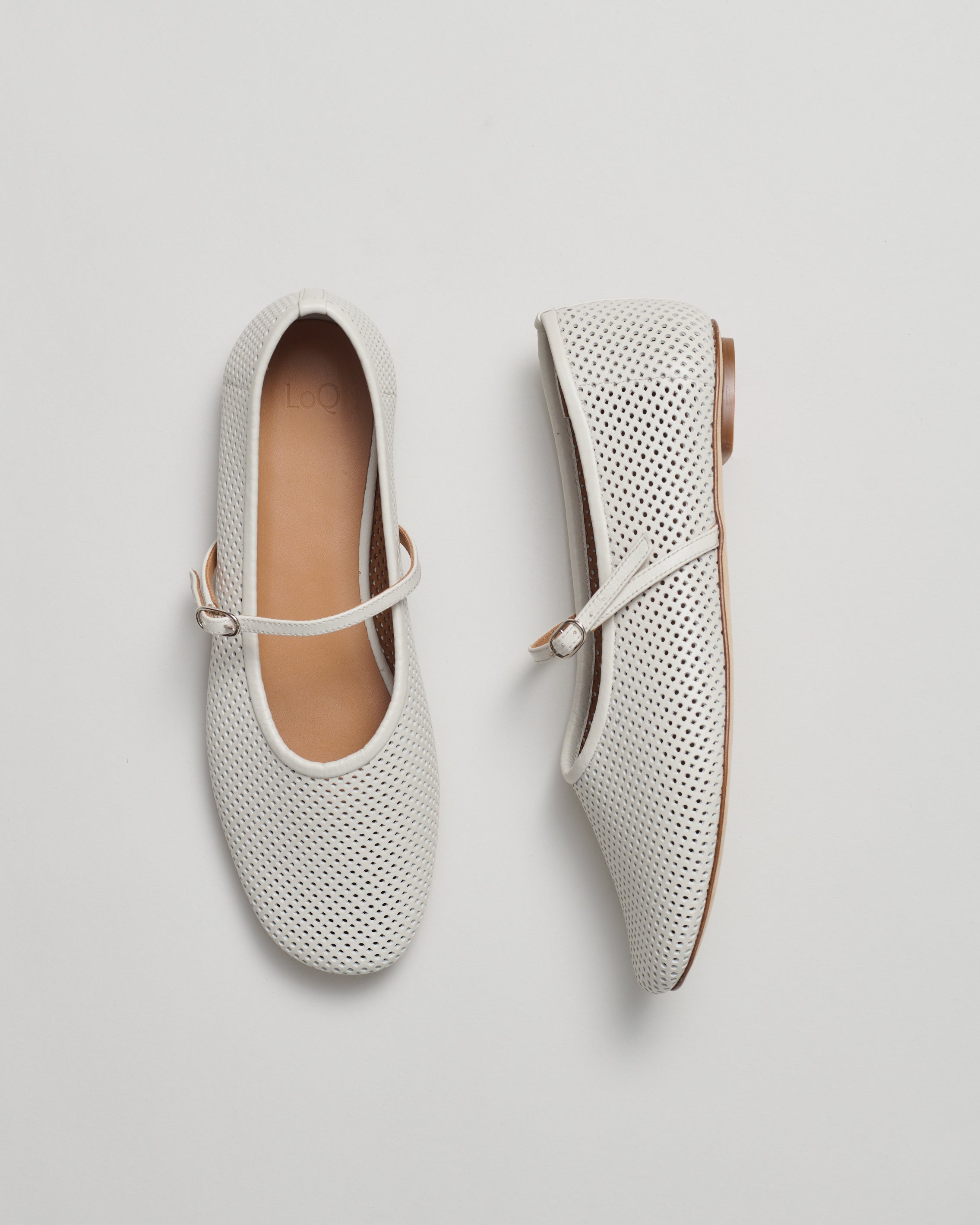 Mary Jane ballet flat in white perforated leather