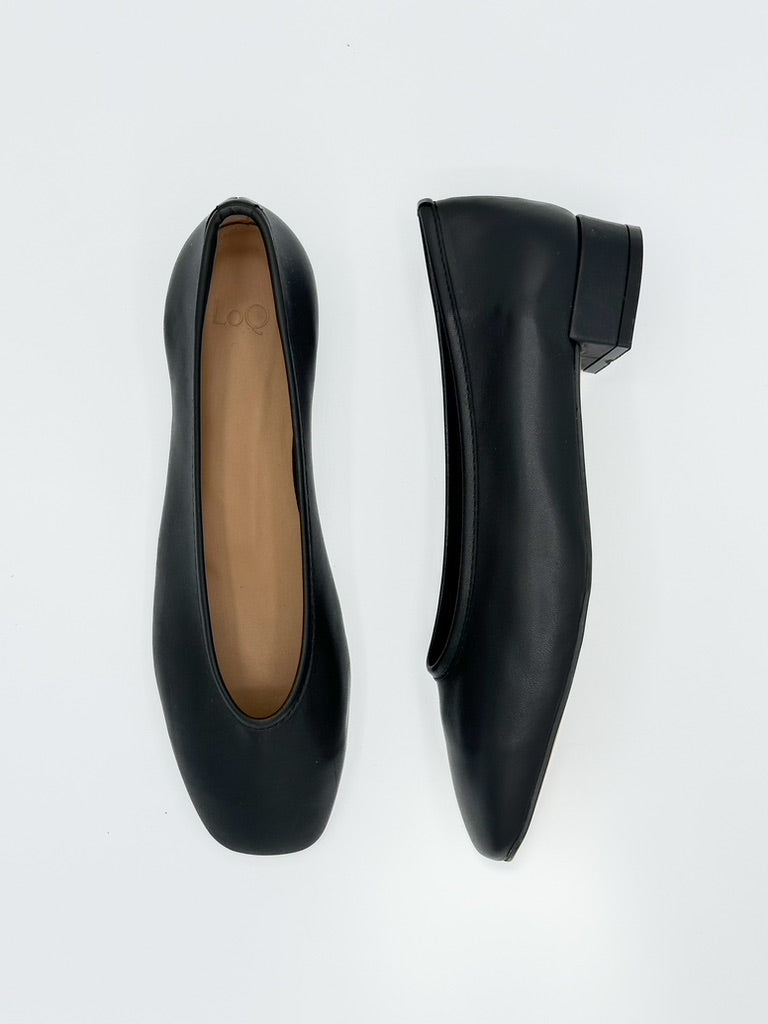 black leather pump with heel
