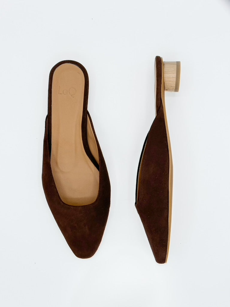Brown suede shoes with wooden heel