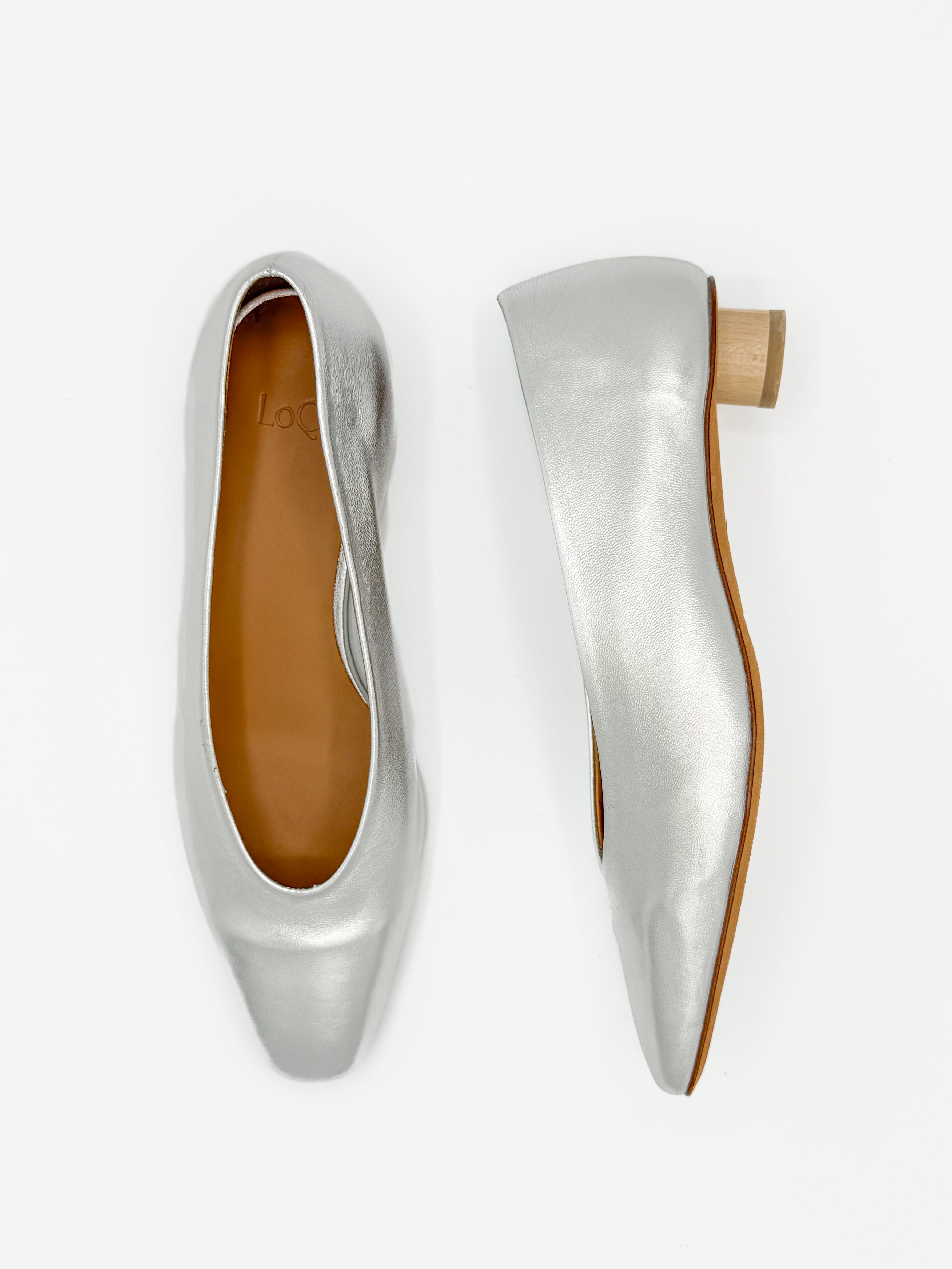 silver shoe with mini heel