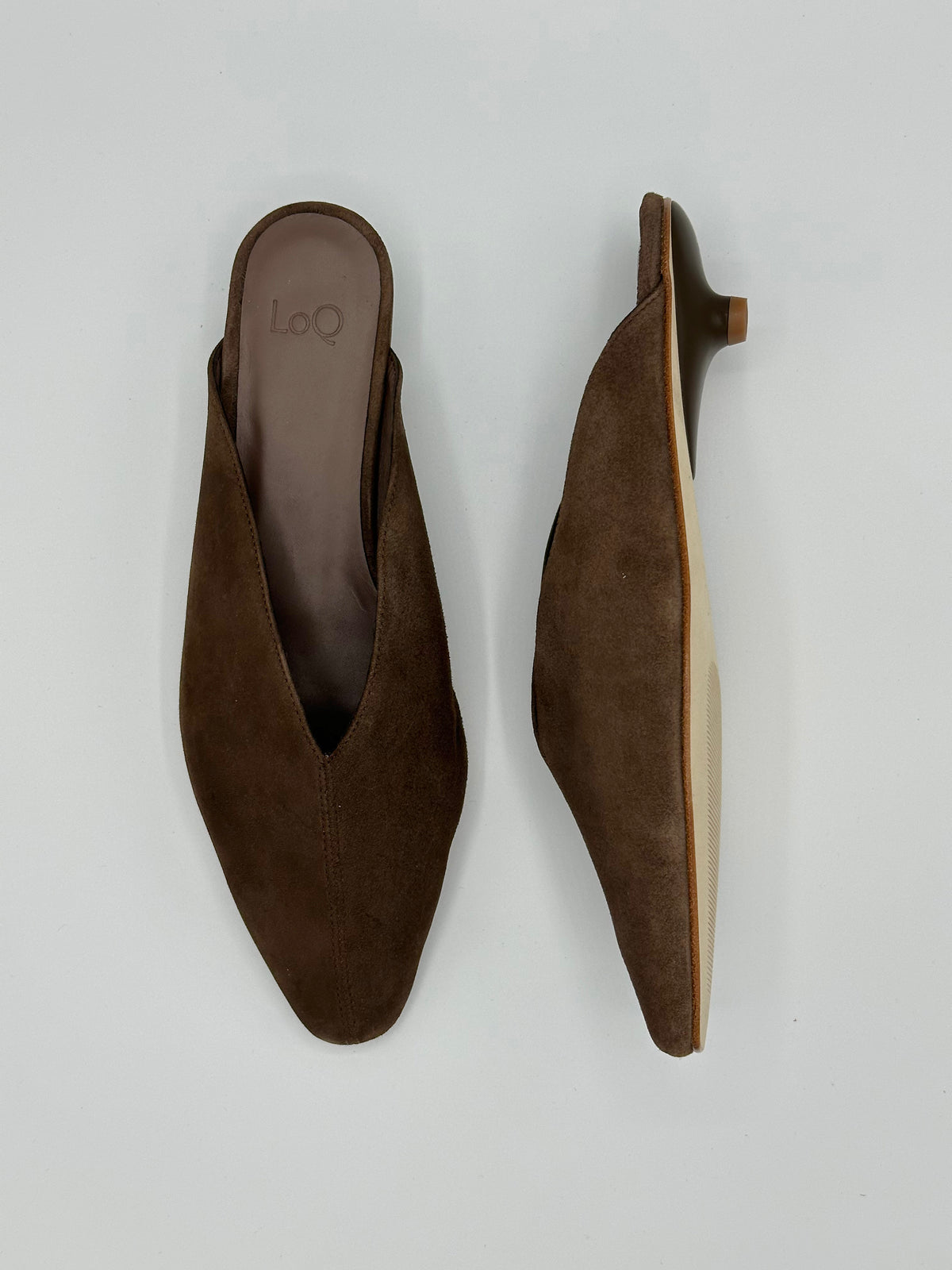brown suede mule shoe